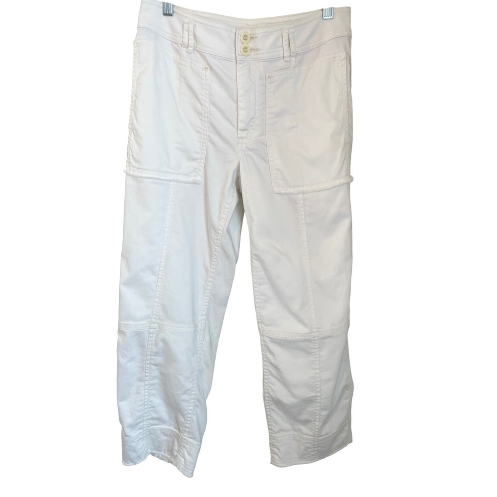 Anthropologie Size 27 White Utility Cropped Raw Hem Ankle Jeans Patch Pockets